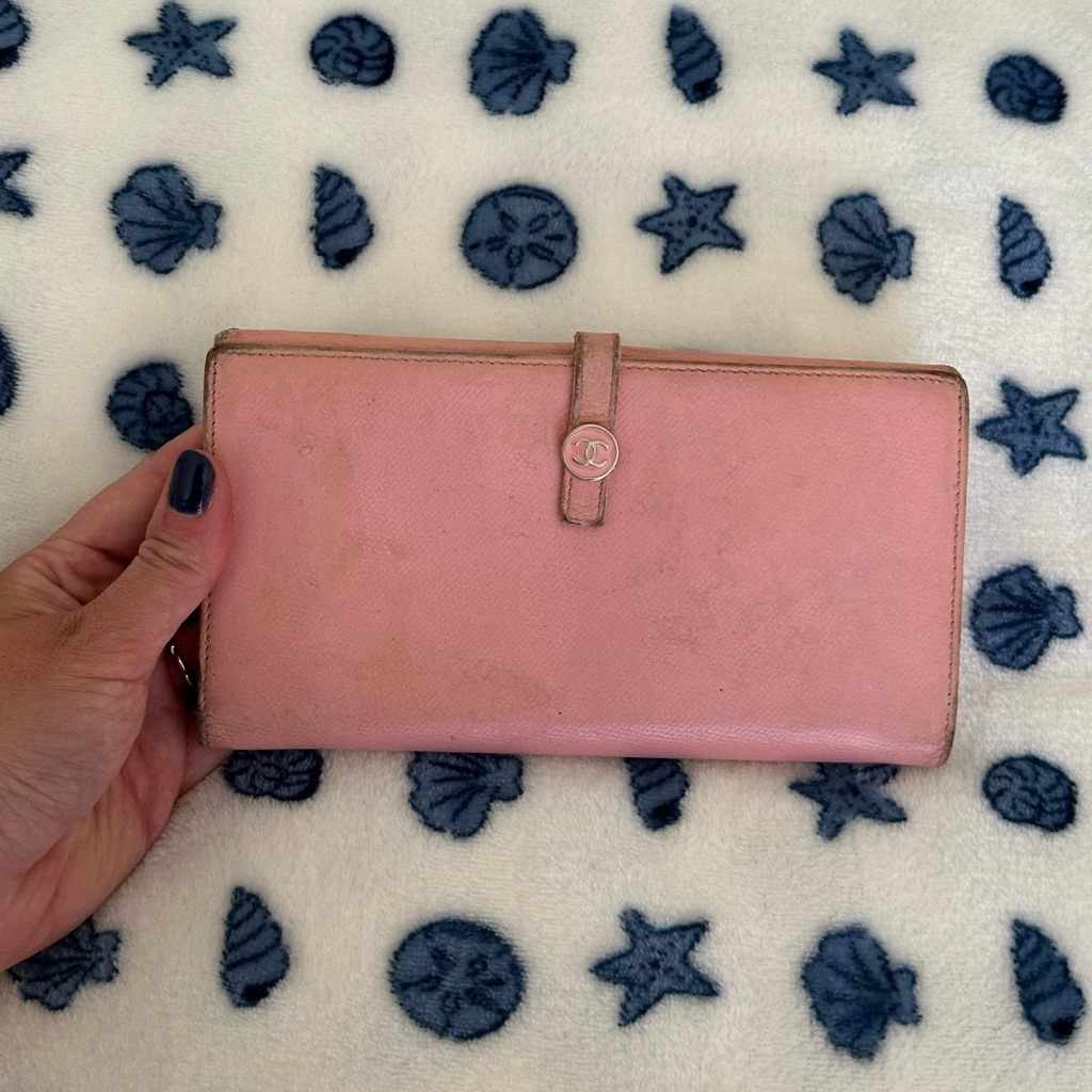 Chanel Pink Pebbled Leather Fold Wallet